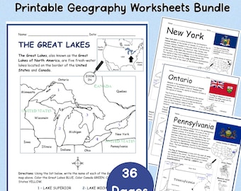 The Great Lakes Region Printable Geography Worksheets Bundle