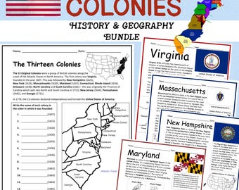 13 Original Colonies Bundle | 44 Printable History Worksheets & Activities