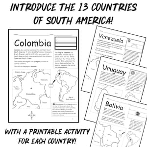 Countries of South America Printable Introductory Geography Worksheets