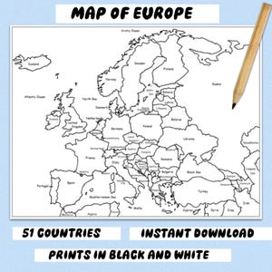 Printable Map of the Countries of Europe Black and White