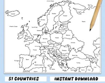 Printable Map of the Countries of Europe Black and White