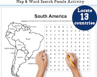 Countries of South America | Printable Map and Word Search Puzzle Activity