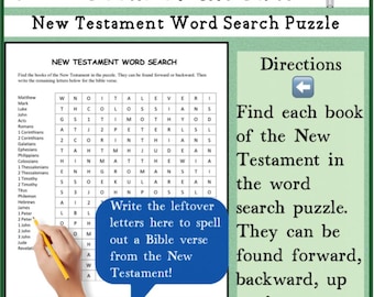New Testament Books of the Bible Word Search Puzzle and Bible Verse Printable Activity