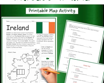 Introduce Ireland Printable Geography Worksheet with map and flag