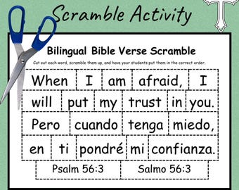 Bilingual Bible Verse Printable Scramble Activity | Psalm 56:3 | Spanish and English