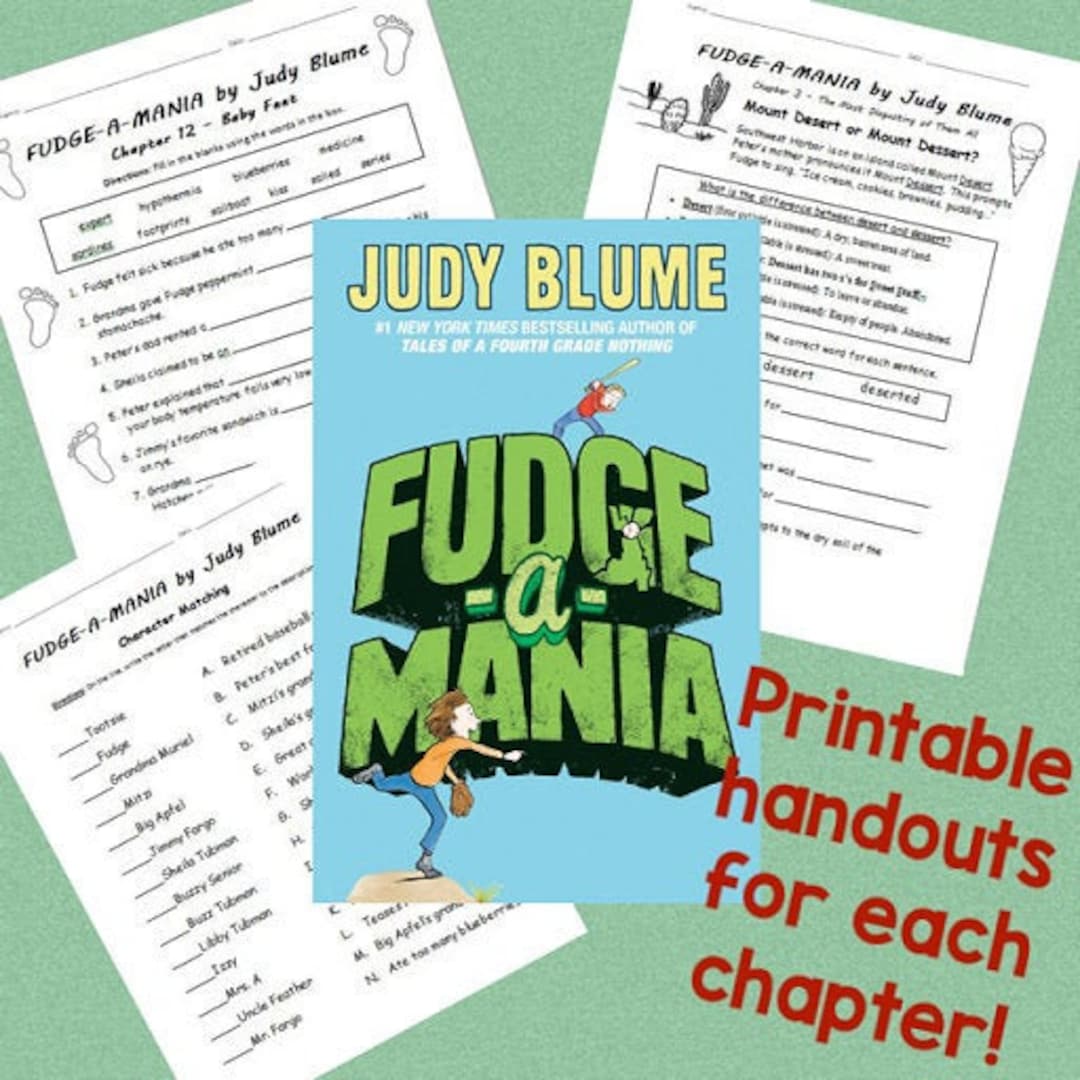 FUDGEAMANIA by Judy Blume Printable Worksheets for Each Chapter Etsy