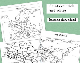 Printable Maps of Europe, Asia, and Africa