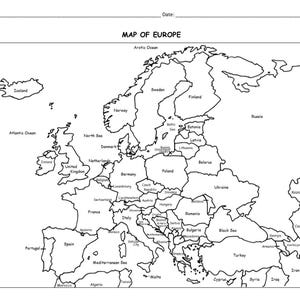 Druckbare Karte von Europa in schwarz und weiß