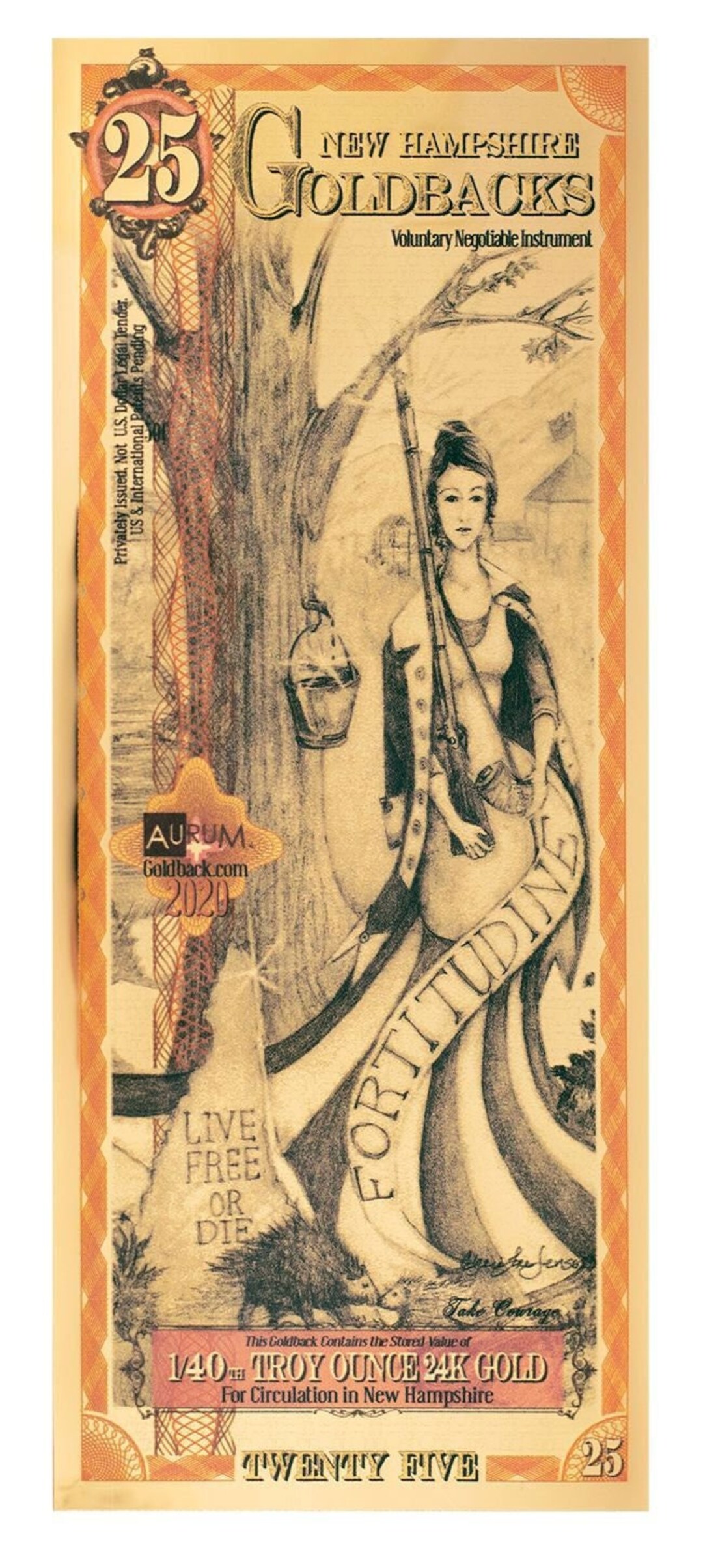 REDUCED PRICE One 25 Goldback. This Gold Note Equals the Weight of 25