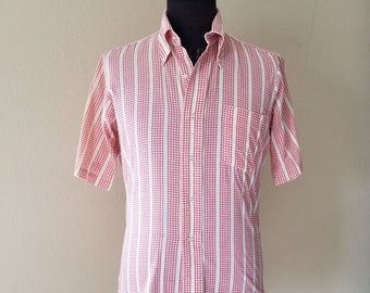 70s mens short sleeved shirt, pink check 15
