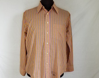 70s mens shirt with  butterfly collar, gold striped 16 1/2 x 34 Arrow