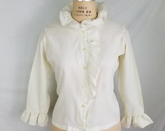 70s ruffled collar blouse, cream, 32, Ship'n Shore