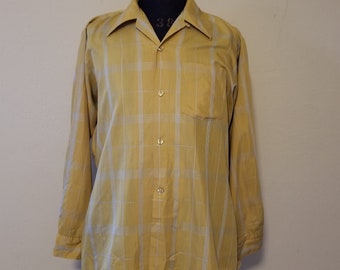 Vintage 40s-50s mens plaid shirt large 16x33, loop collar