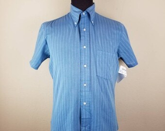 60s mens button down shirt blue striped 15