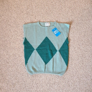 NEW 80s sweater, sweater vest, argyle vest, ladies 42, Society Mills, greens