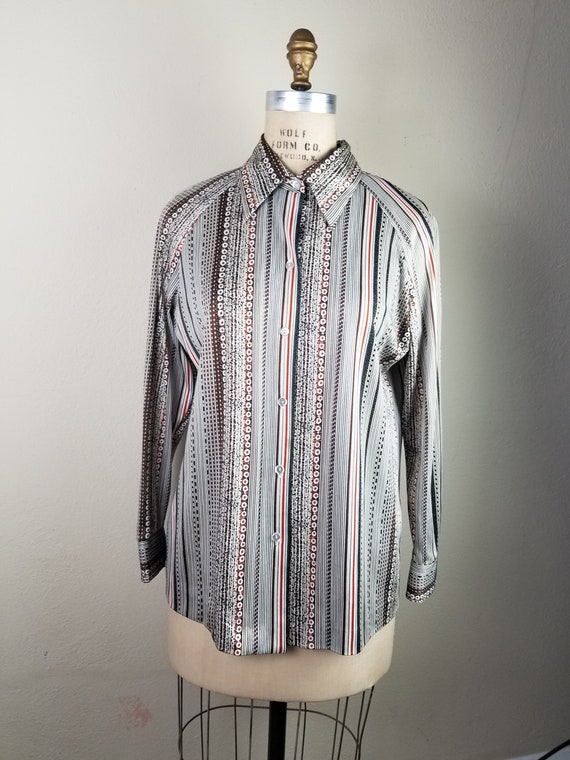70s blouse, striped pattern, 44 XL,  marked 38, Mr