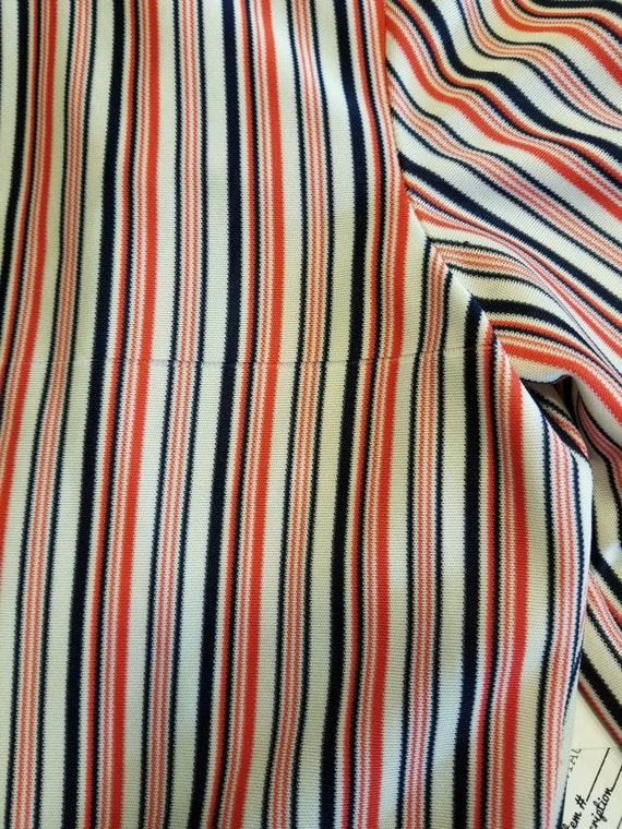 70s ladies blouse, pussy bow/belt white striped p… - image 6