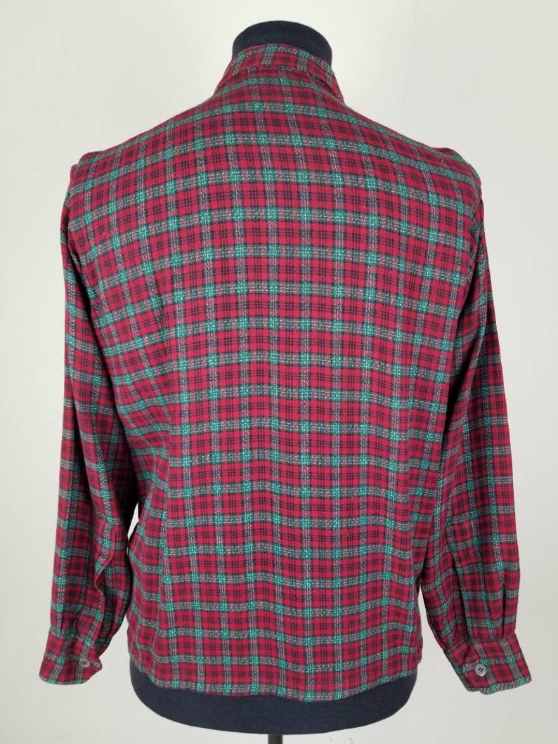 40s 50s mens red green plaid shirt, 16x33 image 7