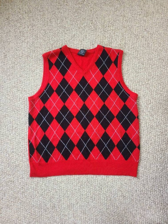 Argyle Vest Red Black 5XL Acrylic 