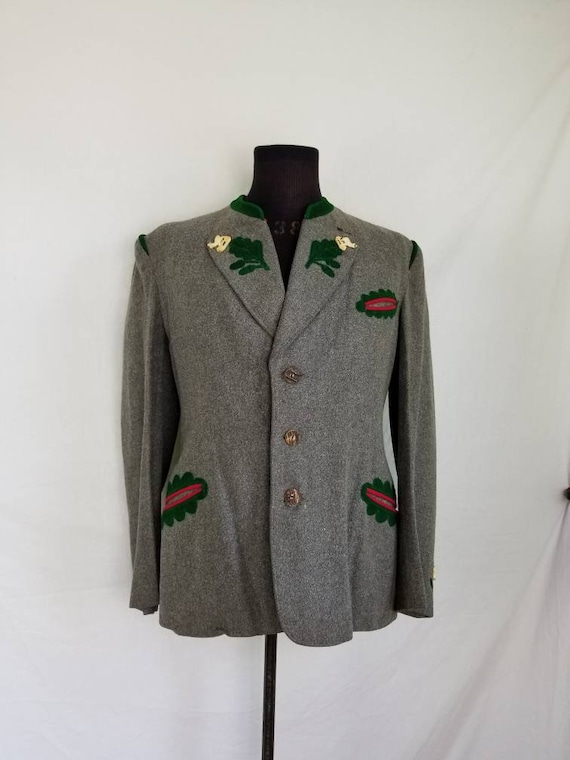 40s German Bavarian coat, Octoberfest , grey wool 