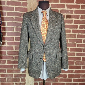 Vintage tweed sportcoat, 38R, Calvin Klein, mens wool blazer, black grey tweed with colorful flecks