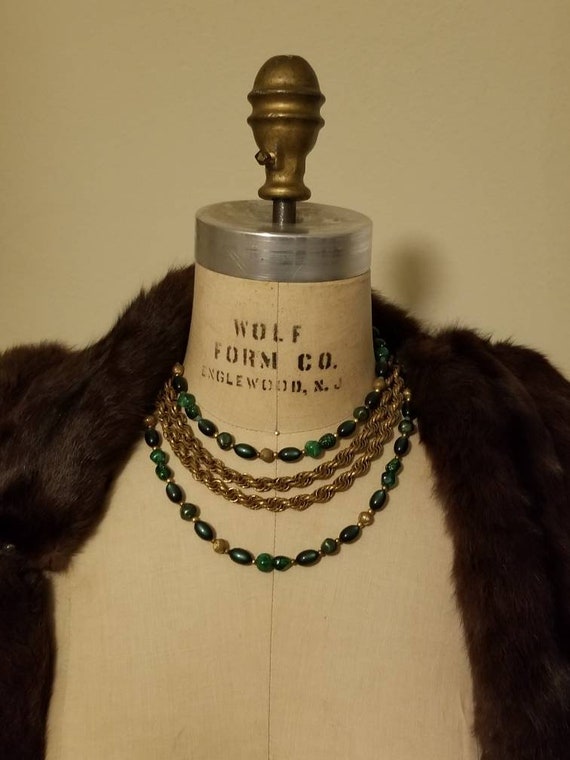 Vintage necklace, green beads, emerald green and b