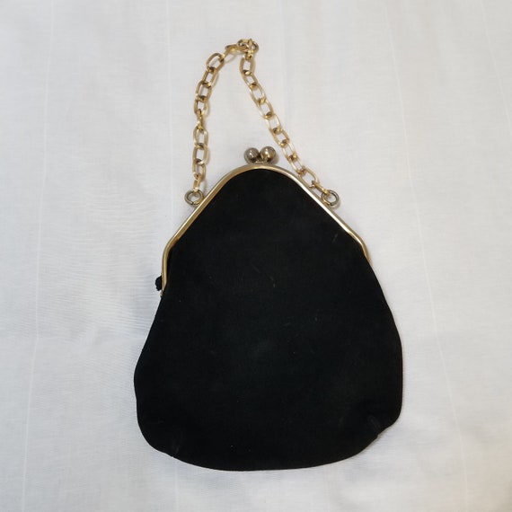 Black suede handbag purse vintage with chain, Ori… - image 3