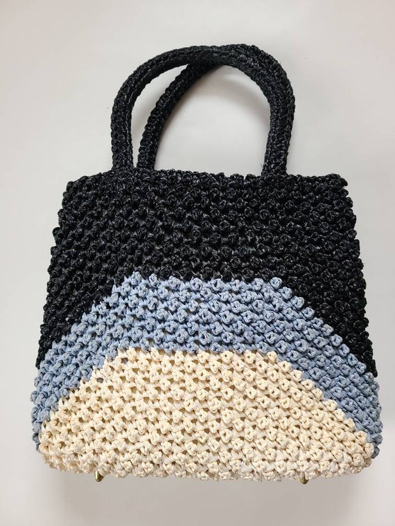 70s purse handbag woven blue - image 2