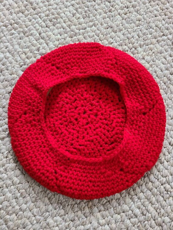 Vintage beret, red beret, hand knit, handmade - image 3