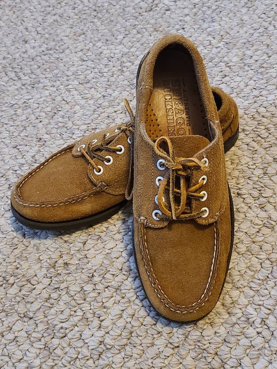 8 80s mens Sebago docksiders,  tan leather suede - image 9