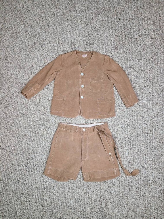 30s 40s boys linen suit set, size 7, tan, Best & C