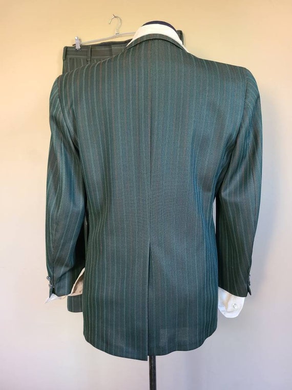 70s suit, mens 40R, green striped, bootleg pants - image 2