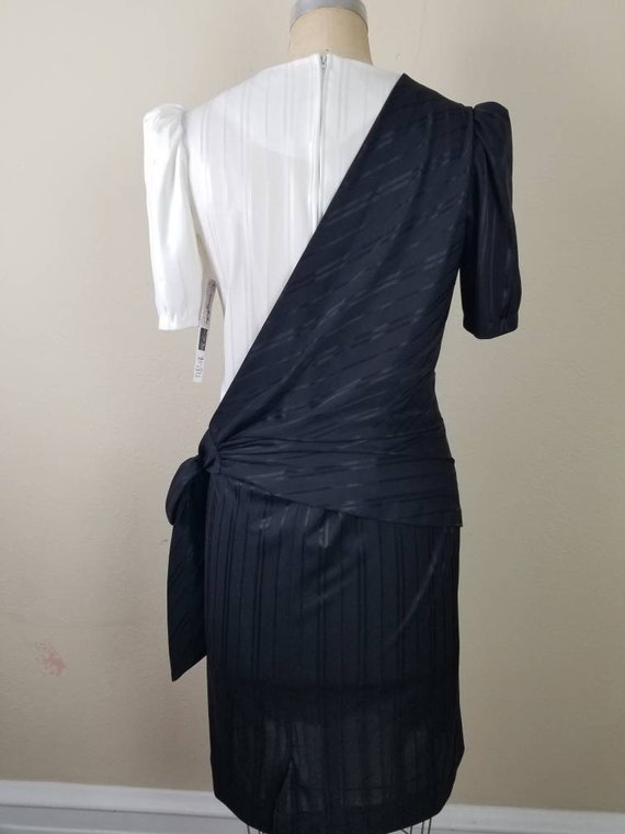 70s dress,  black and white, asymmetrical,  shiny… - image 4