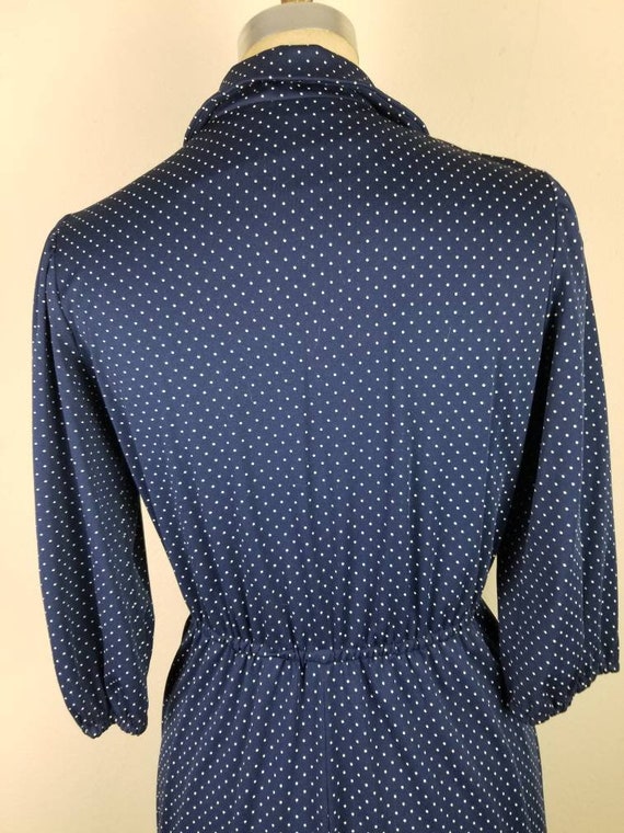 70s dress, ruffled hem, blue polka dots, polyeste… - image 6