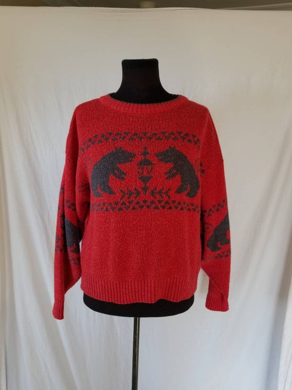 80s Mens vintage sweater with bears,  size large - image 1