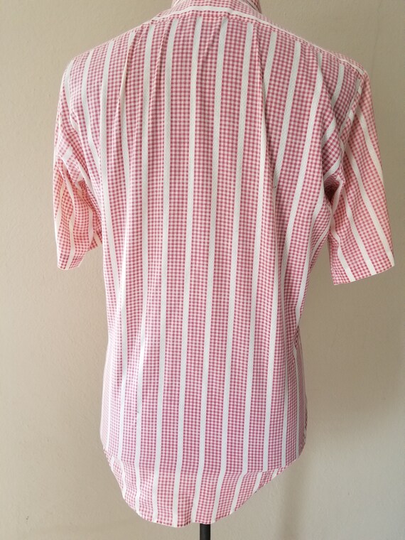 70s mens short sleeved shirt, pink check 15 - image 9