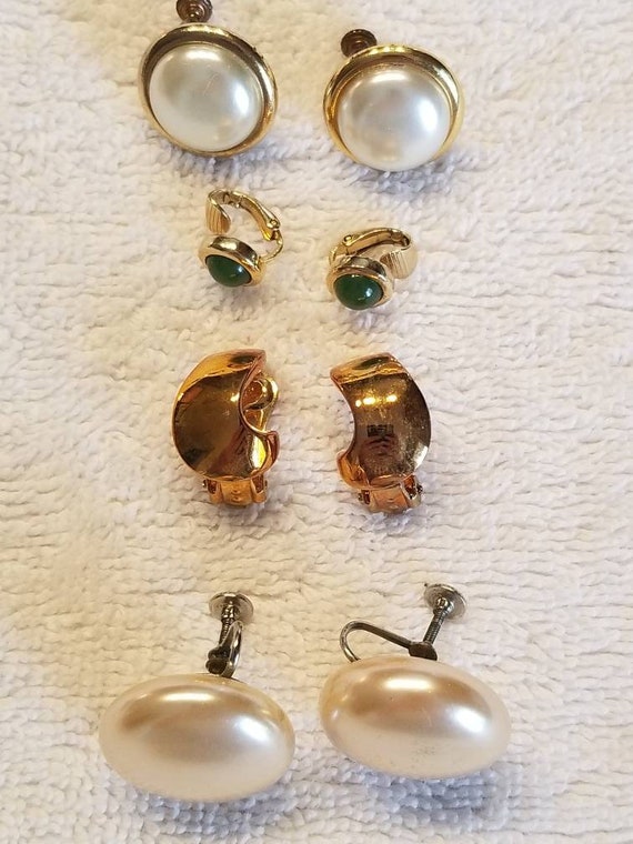 4 pairs clip on earrings, vintage, screw back - image 2