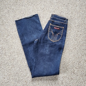 80s Ralph La Cher jeans, deadstock, high waisted, high rise, straight leg, dark wash, new, 28x35, tall jeans, slim, raw hem, size 11