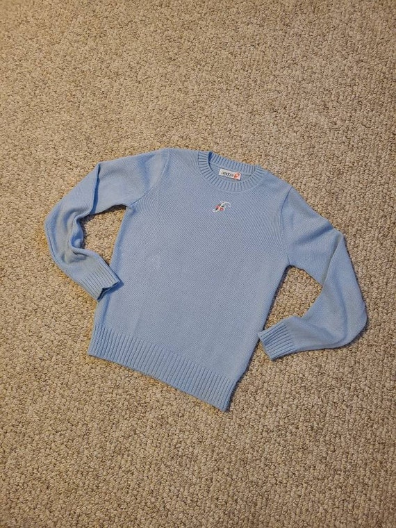 70s sweater, ladies baby blue, monogrammed, F mono