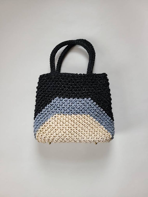 70s purse handbag woven blue - image 1