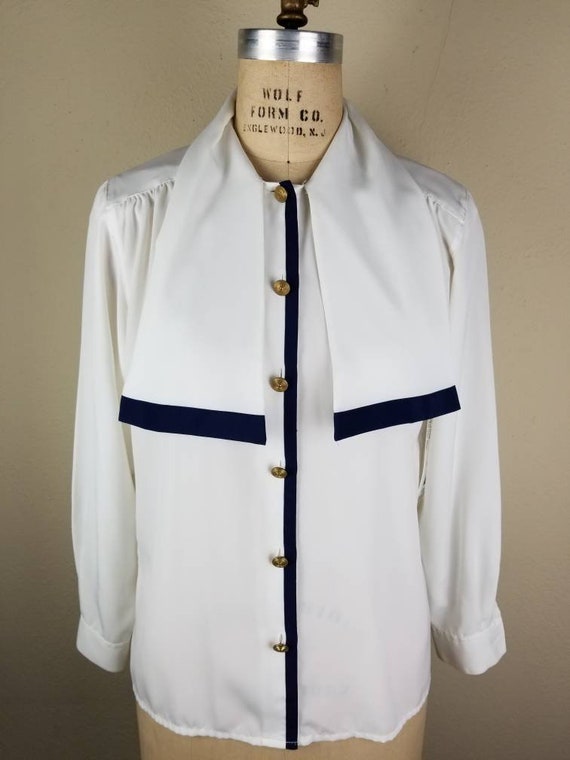 80s white sailor blouse bow jabot, size 8 - image 8