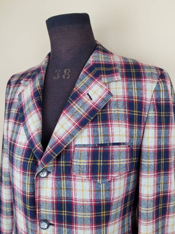 60s plaid sportcoat, mens blazer, grey blue red g… - image 8