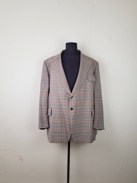 XXL 56R plaid sportcoat, vintage plaid blazer, pl… - image 1