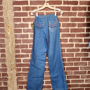 70s deadstock jeans, ladies, teen, size 5 Long, 26x35, VISCOUNT, vintage denim, new old stock, wide leg flare