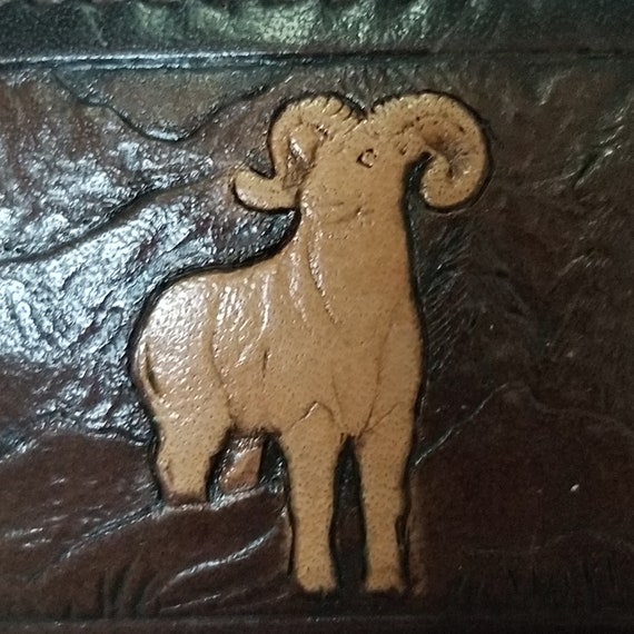 Ram belt buckle, vintage mountain sheep leather h… - image 3