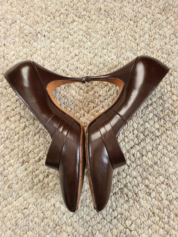 60s 70s stiletto heels, size 8, brown leather, be… - image 2