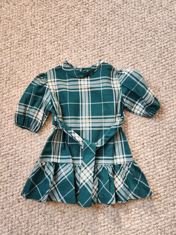 60s matching girls dresses, green plaid, 4 and 14… - image 4