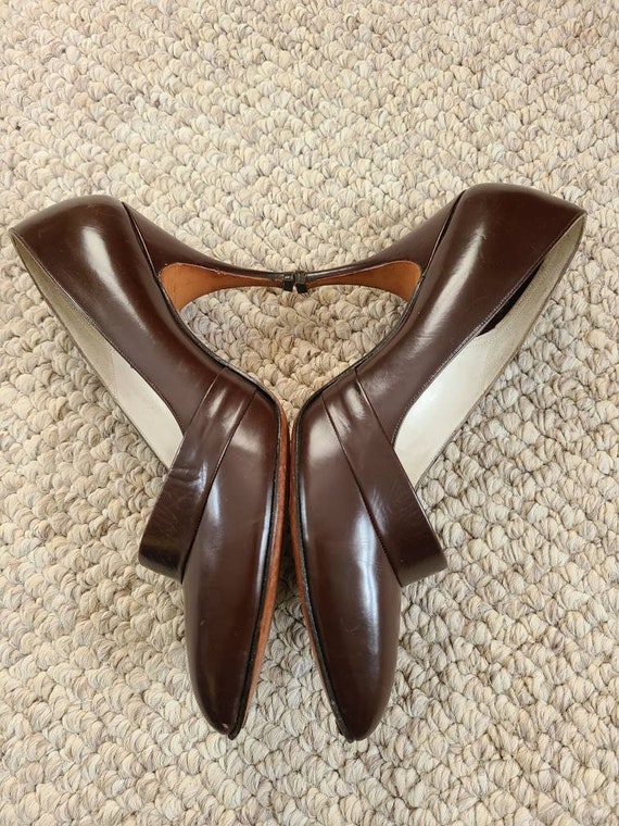 60s 70s stiletto heels, size 8, brown leather, be… - image 3