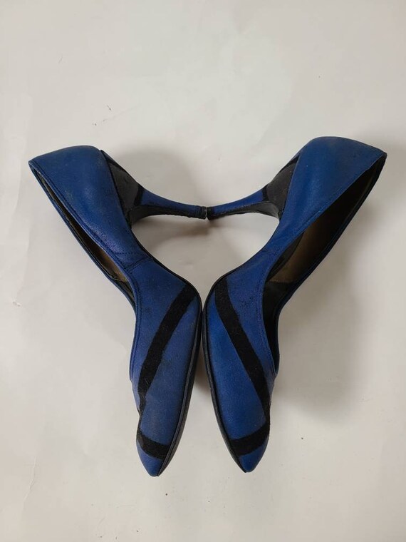 6 1/2 50s stilettos blue black, leather sole, met… - image 6