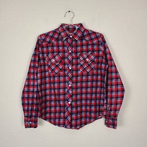 50s boys shirt, flannel, red plaid, 14 x 30, 34